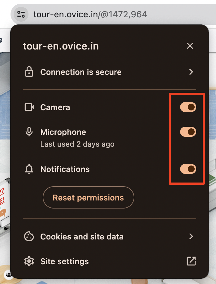 Camera and Mic Browser Permission Requirements to Enter an Ovice Space ...